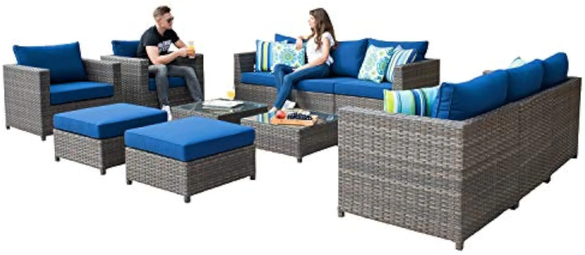 Patio Furniture Set 12 Pieces Outdoor Conversation Set All Weather Wicker Rattan Sofa Sets with Thick Cushions Fully Assembled