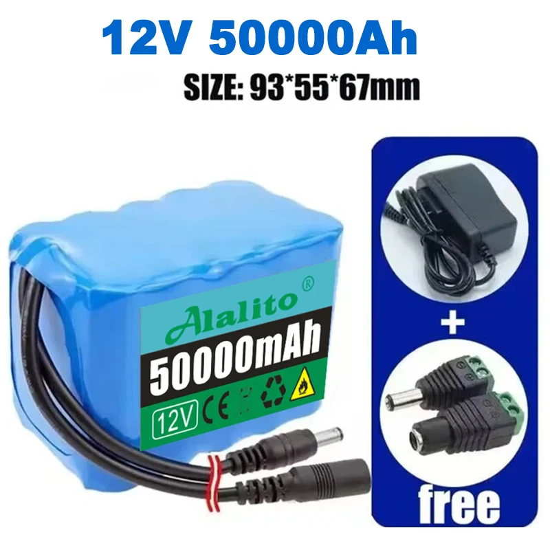 12V 20Ah-50Ah New Portable Super Battery Rechargeable Lithium Ion Battery Pack Capacity DC 12.6v10Ah CCTV Cam Monitor+Charger