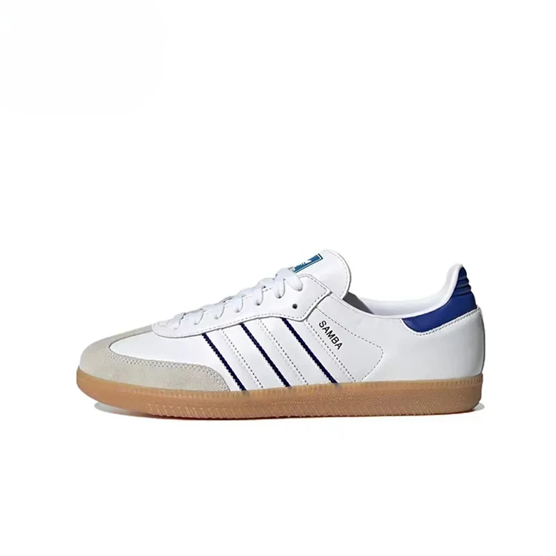 Adidas Originals Samba Men's and Women's Skateboarding Shoes Leather Trend Casual Anti-slip Wear Absorption White Blue Brown