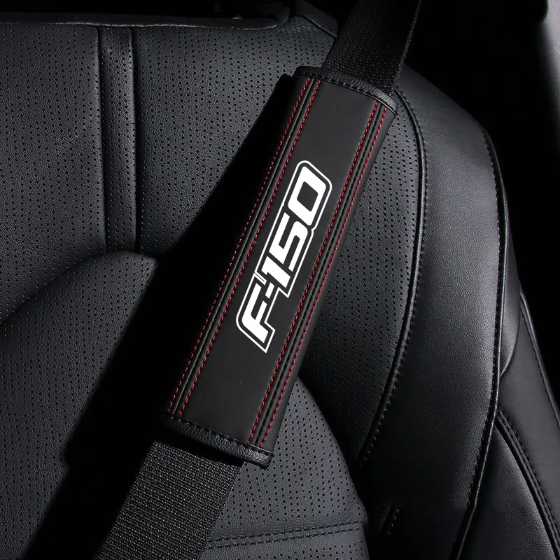 Car Seat Belt Nappa Leather Safety Belt Shoulder Covers Interior For Ford Mustang F150 Raptor Lariat Limited Pickup Explorer