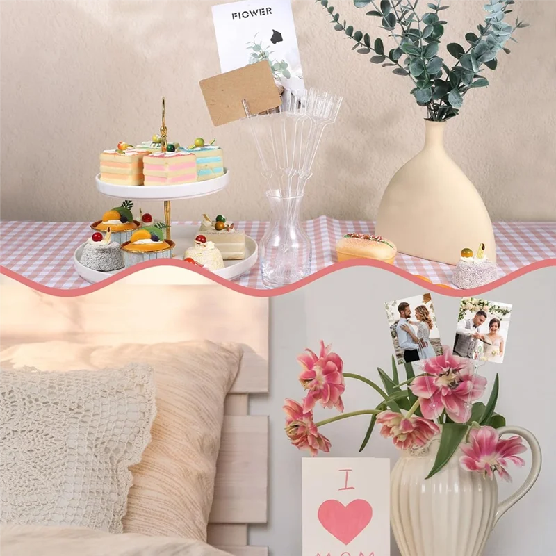 ABLK – porte-cartes à pics floraux, 50 pièces, fourchette en plastique transparent de 9.4 pouces, choix d'images, Place de fleurs, Clips à tête droite