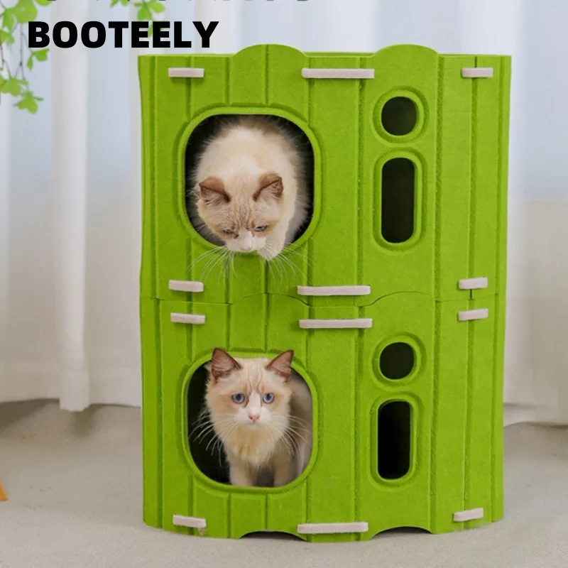 BOOTEELY Multi-layer Cat House for Indoor Cats Pet Climbing Frame Integrated Cat Tree Double-layer Scratching Board