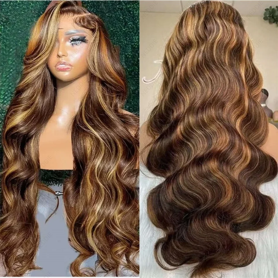 30 32 Inch Highlight Human Hair Body Wave 13x4 Hd Lace Front Wig Brazilian Highlight Colored 13x4 Hd Lace Frontal Wigs For Women