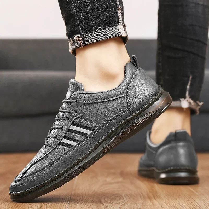 Leather Men Shoes Comfortable Breathable Slip-on Mens Casual Shoes Non-slip Wear-resistant Lightweight Walking Driving Shoes