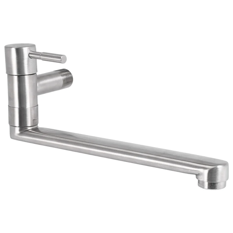 Robinet de cuisine Rotation à 180 degrés évier vadrouille robinet de piscine en acier inoxydable allongé mural unique robinets d'eau froide-AA25