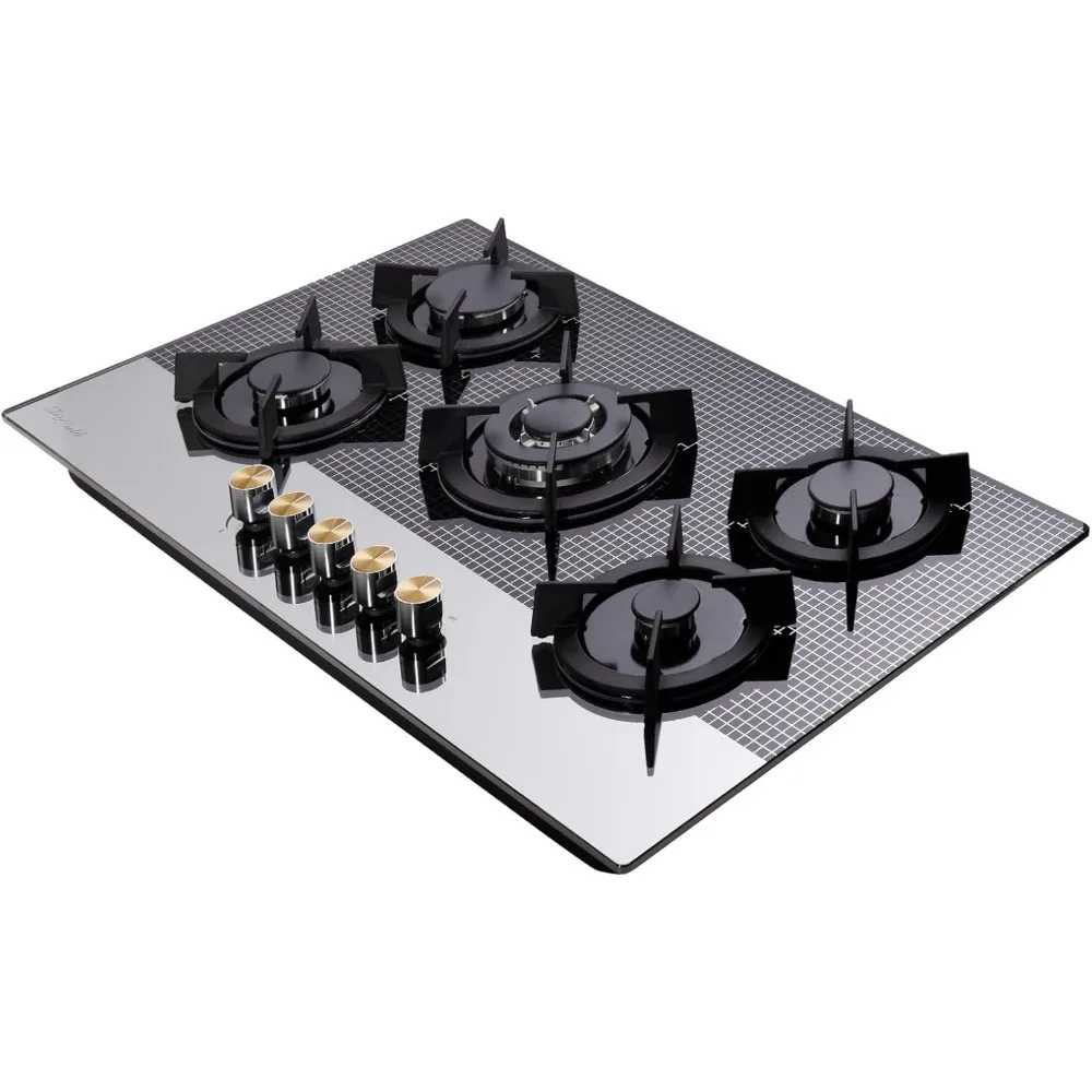 30인치 가스 쿡탑 강화유리 5구 스토브탑 듀얼 연료 가스 호브 NG/LPG 겸용 가스 스토브탑 HF5178-01 강화유리