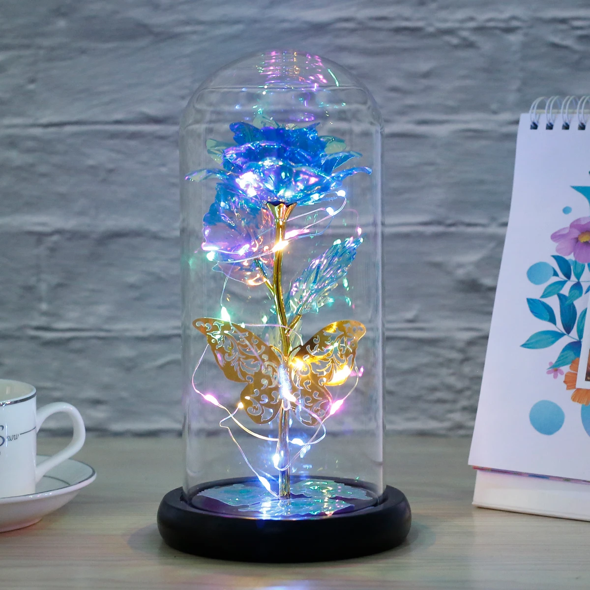 Rose Light Artificial Rose Light With Butterfly Colorful Led Rose Light With Glass Cover Rose Light For Wedding Valentine\'s Day