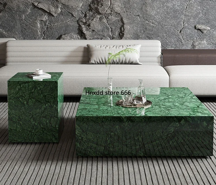 Modern simple square imported natural Indian green marble coffee table