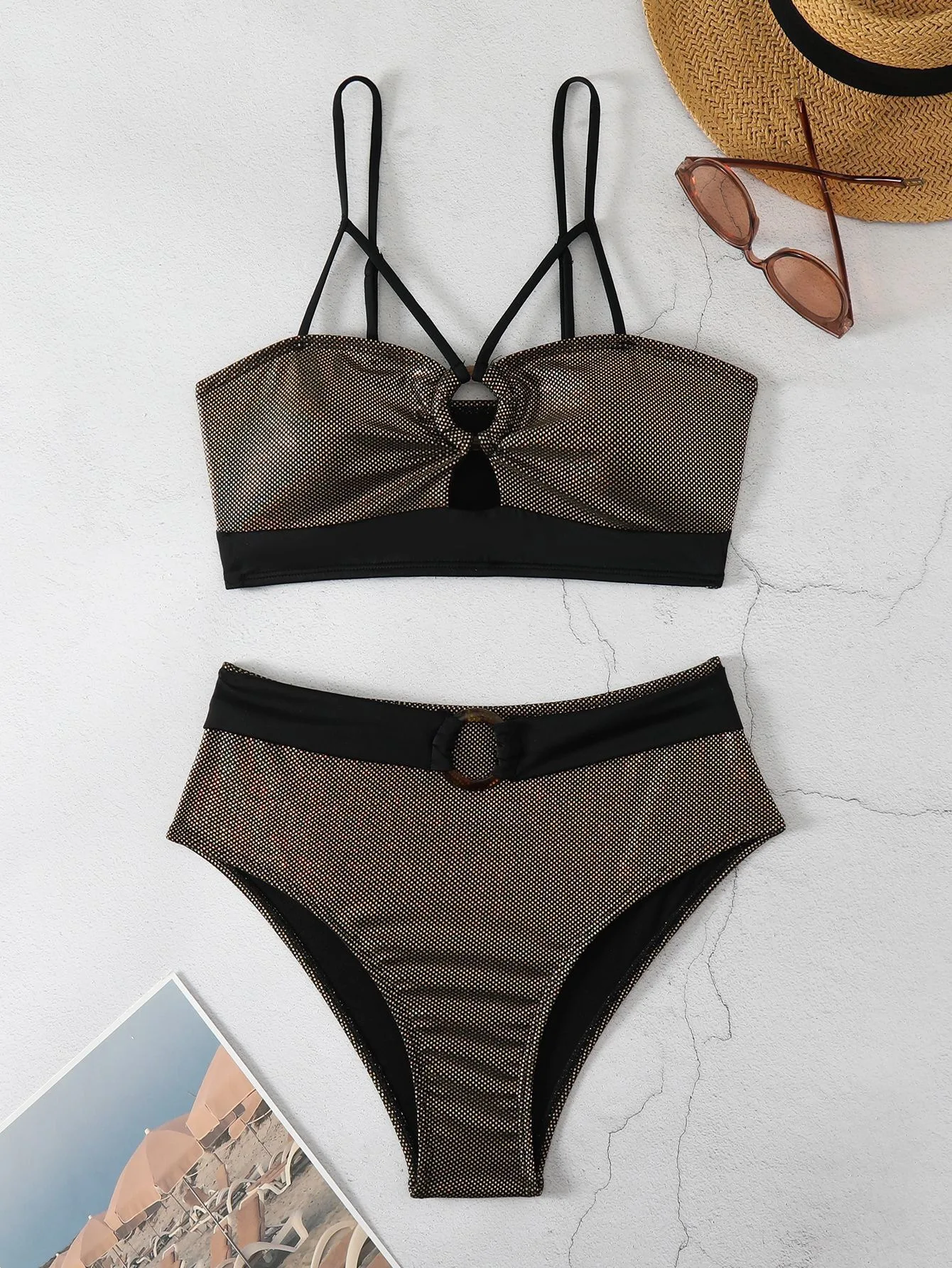 Nowy seksowny metalowy złoty Push Up Bikini 2024 kobiet stroje kąpielowe damski strój kąpielowy dwuczęściowy Bikini wysokie w talii strój kąpielowy