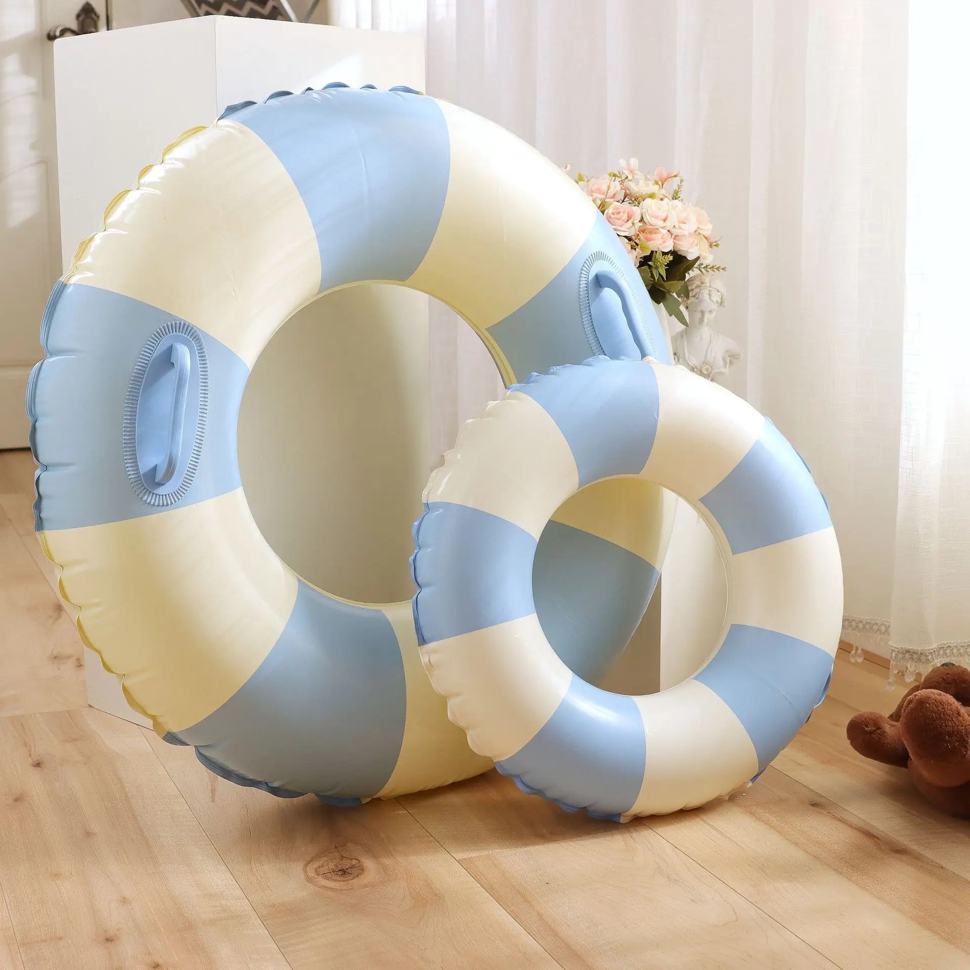 2022 Newest Vintage Striped Adult Kids Swimming Circle Pool Floats Inflatable Swimming Ring Rubber for Party Toys Photo Props