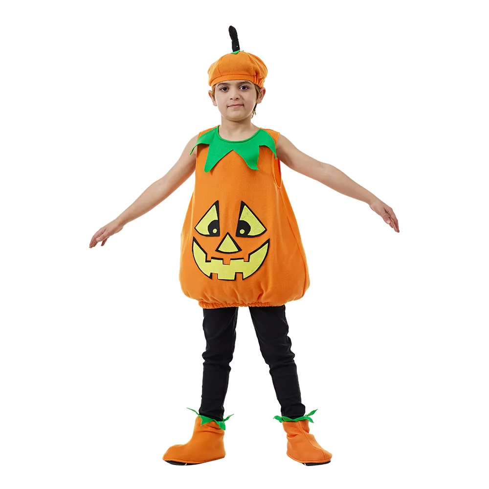 Kid Pumpkin Halloween Costume Child Cute Pumpkin Cosplay with Hat Carnival Easter Purim Fancy Dress