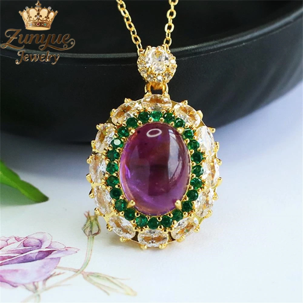 

Natural Amethyst Hollowed-Out Green Gemstone Pendant Luxury Quality Fashion Fine Jewelry Exquisite Elegant Charms Popular Gift