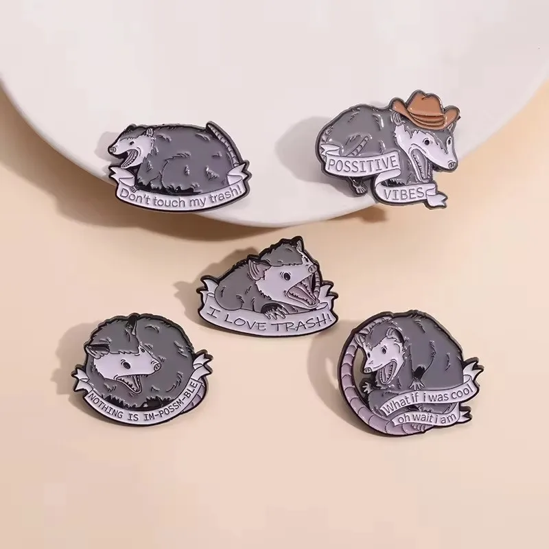 3-6Pcs/Set Animal Enamel Pins Cartoon Cat Duck Goose Opossum Creative Metal Brooches Lapel Badge Party Jewelry For Kids Friends image 5