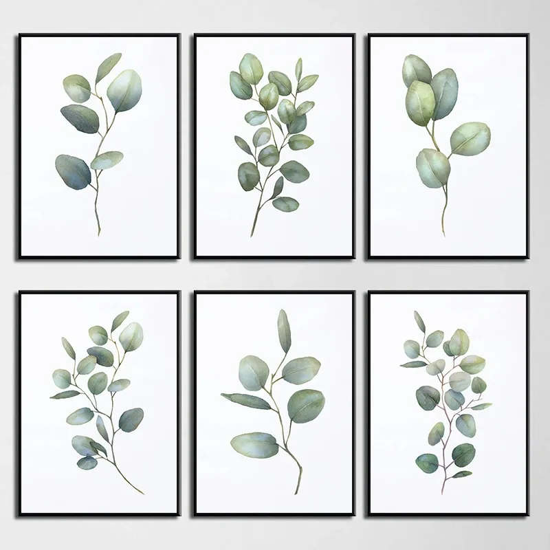 Botanical Eucalyptus Leaf Green Watercolor Posters and Prints Canvas Painting Wall Art Pictures for Living Room Home Decor