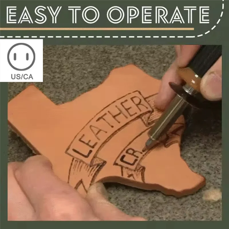 Juego de bolígrafos de pirograbado de cuero ABUG-DIY, 7 Uds., bolígrafo para tallar madera con soporte de 5 cabezales, accesorio artesanal de madera para herramienta Graver, enchufe estadounidense