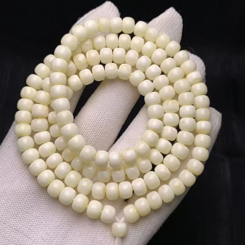 Natural Beeswax Porcelain White Flower Honey Old-style Buddha Beads Rich Wax Necklace Multi-circle Bracelet Hand String