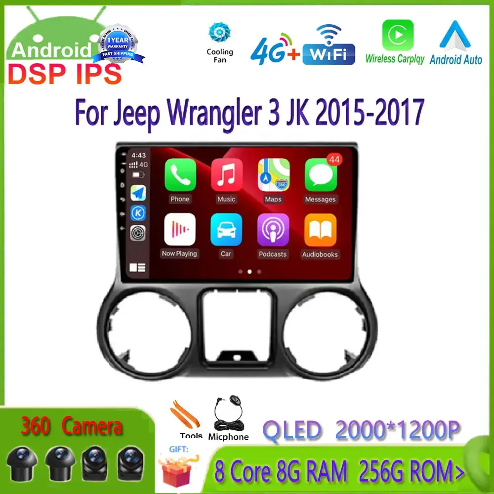 

Android 14 для Jeep Wrangler 3 JK 2015-2017 QLED экран автомобильное мультимедийное радио видеоплеер GPS навигация Авторадио для CarPlay DSP