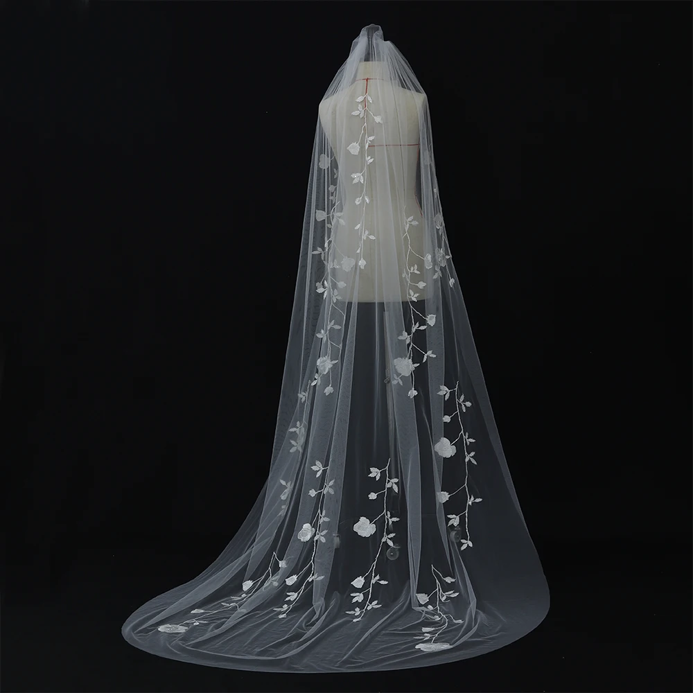 Bridal Wedding Mori Lace Long Mop Floor Veil Single Layer High-end Custom Photography Leaf Headdress Churches