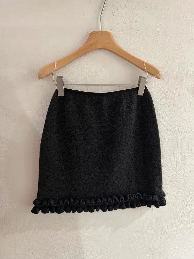 Korean Style Heavy Embellished A-Line  Skirt Women's Winter High Waist Woolen Knit Skirt Short Length Half Body Skirt