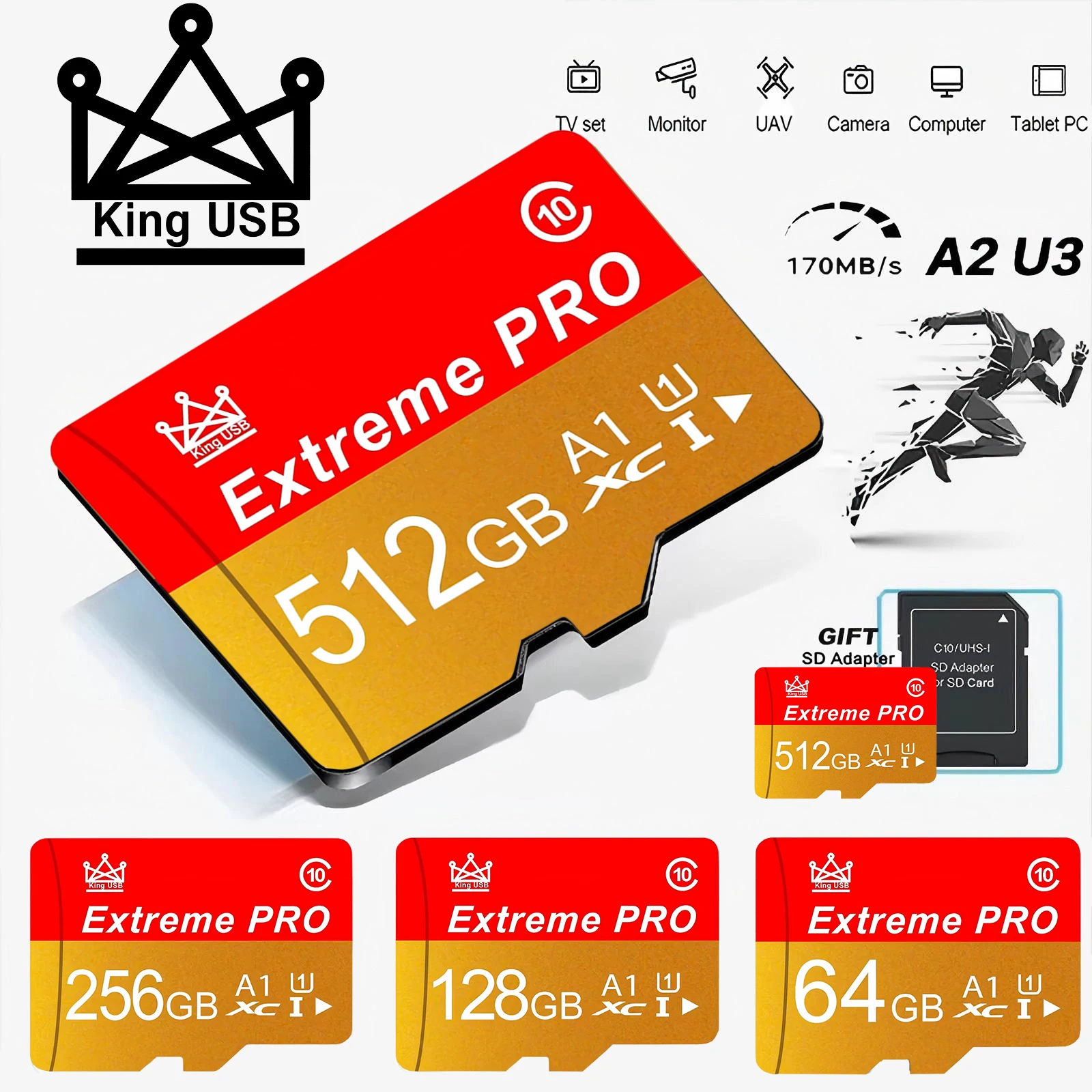 Data Safe Memory Card 128GB TF Cards 512GB Micro TF SD Card 256GB SD Cards U1 A2 for CCTV/Smartphone/GPS/Mobile/MP3 Player