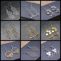 Women Vintage Drop Earrings Fashion Handmade Honey Bee Honeycomb Earrings Jewelry Simple Earring Girl Gift