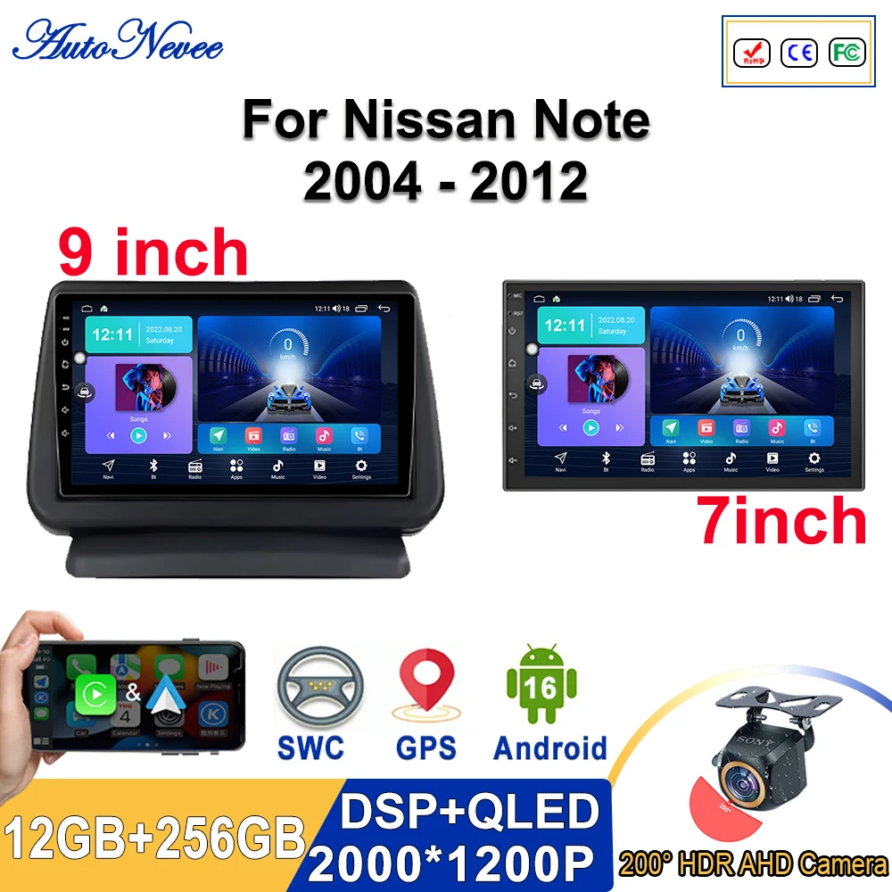 Android 16 2K Incell Screen Multimedia Stereo For Nissan Note 2004 2005 2006 2007 2008 - 2012 Touch Screen Stereo Head Unit HDR