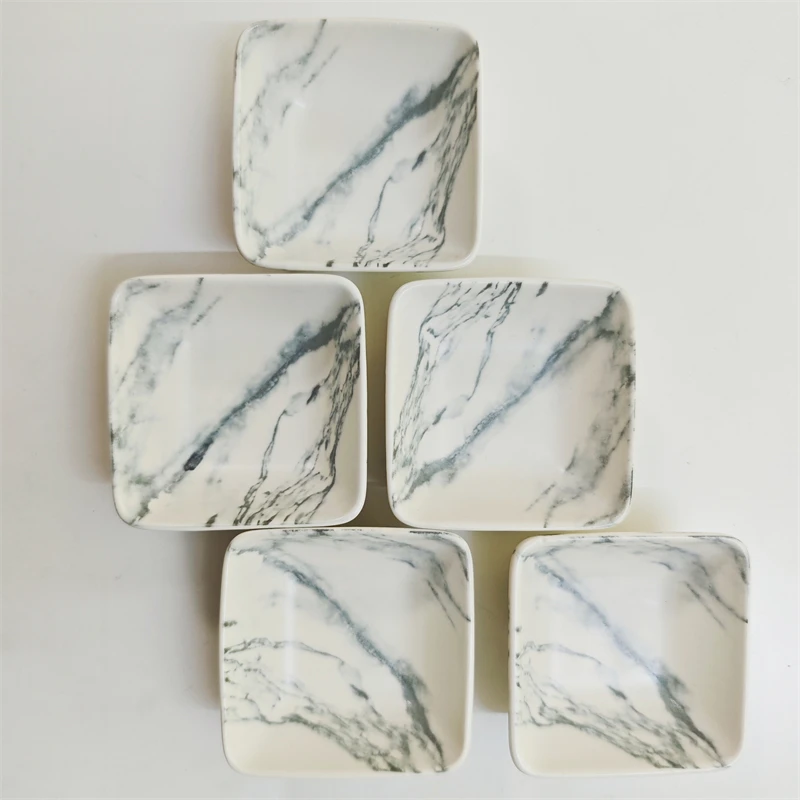 Ceramic Square Condiment Dish Creative Marble Pattern Seasoning Dish Sauce Wasabi Snack Plate Home Kitchen Supplies Tableware