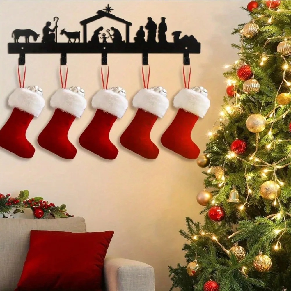 Vintage Metal Stocking Holder Hooks Mantel Fireplace Rustic Christmas Decor Gift Rustproof Iron Hanging Unique Ornament Sign