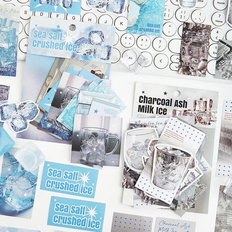 1pack50pcs Korean Style Ice‑Snow Light Color Sticker Pack Winter Frozen Themed Decor Stickers for Scrapbooking Journal Planner