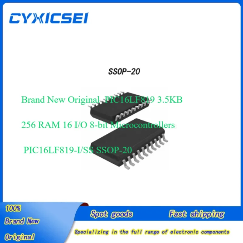 5pieces Brand New Original  PIC16LF819 3.5KB 256 RAM 16 I/O 8-bit Microcontrollers PIC16LF819-I/SS SSOP-20