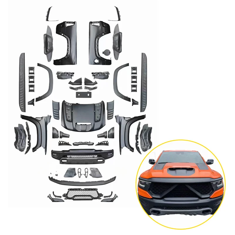 High Quality JP-DRBK01 ODM T-Rex Style Body Kit Front Bumper Black Steel ABS Aluminum Parts For 1500 2013-2018 Upgrade To 2019-2