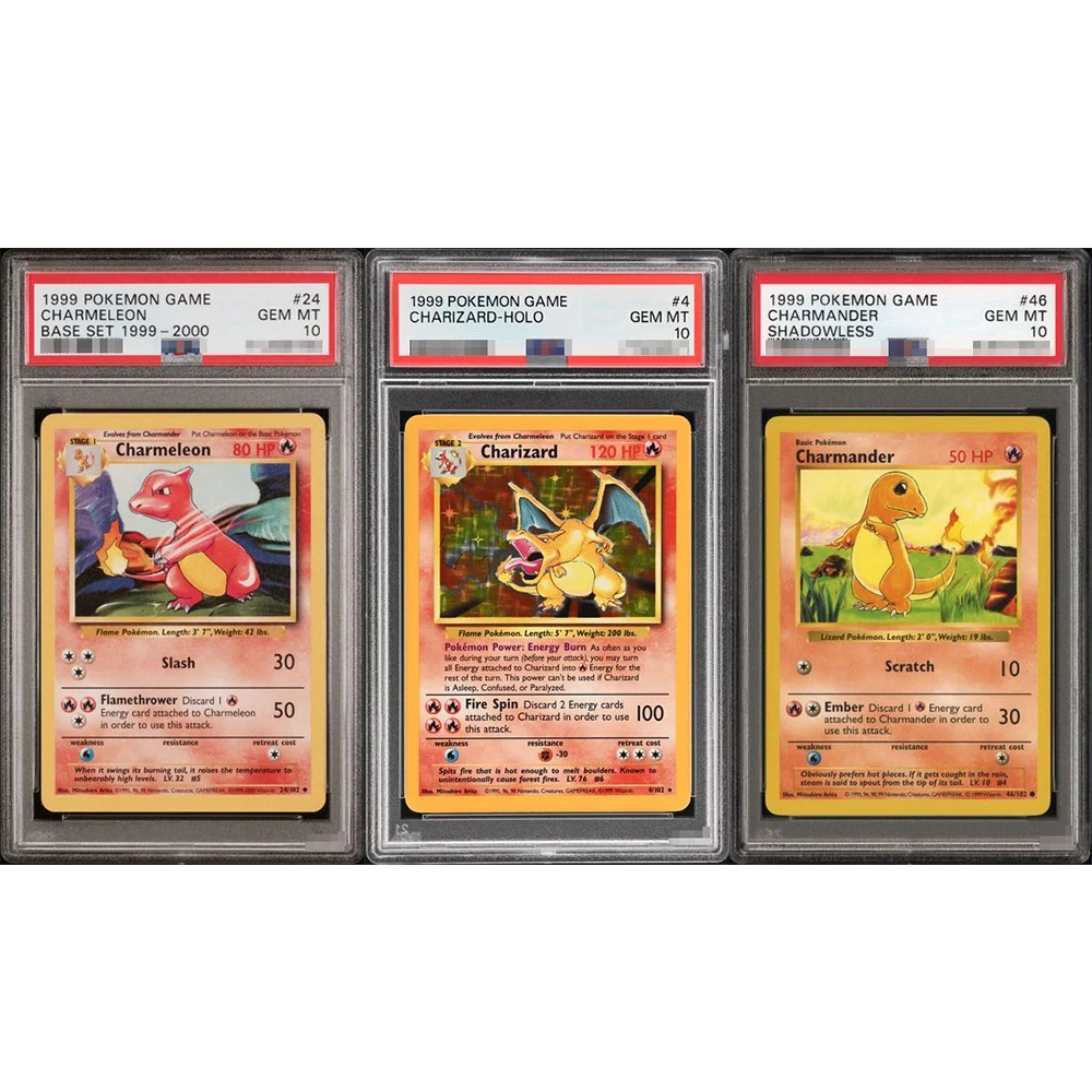 بطاقة لعبة تجميع مصنفة من مجموعة Ptcg Diy Proxy طراز 1999-2000، تشارميلاون تشاريزارد، المجموعة الأساسية، 24/46 جيم، ملصق هولوغرافي MT 10