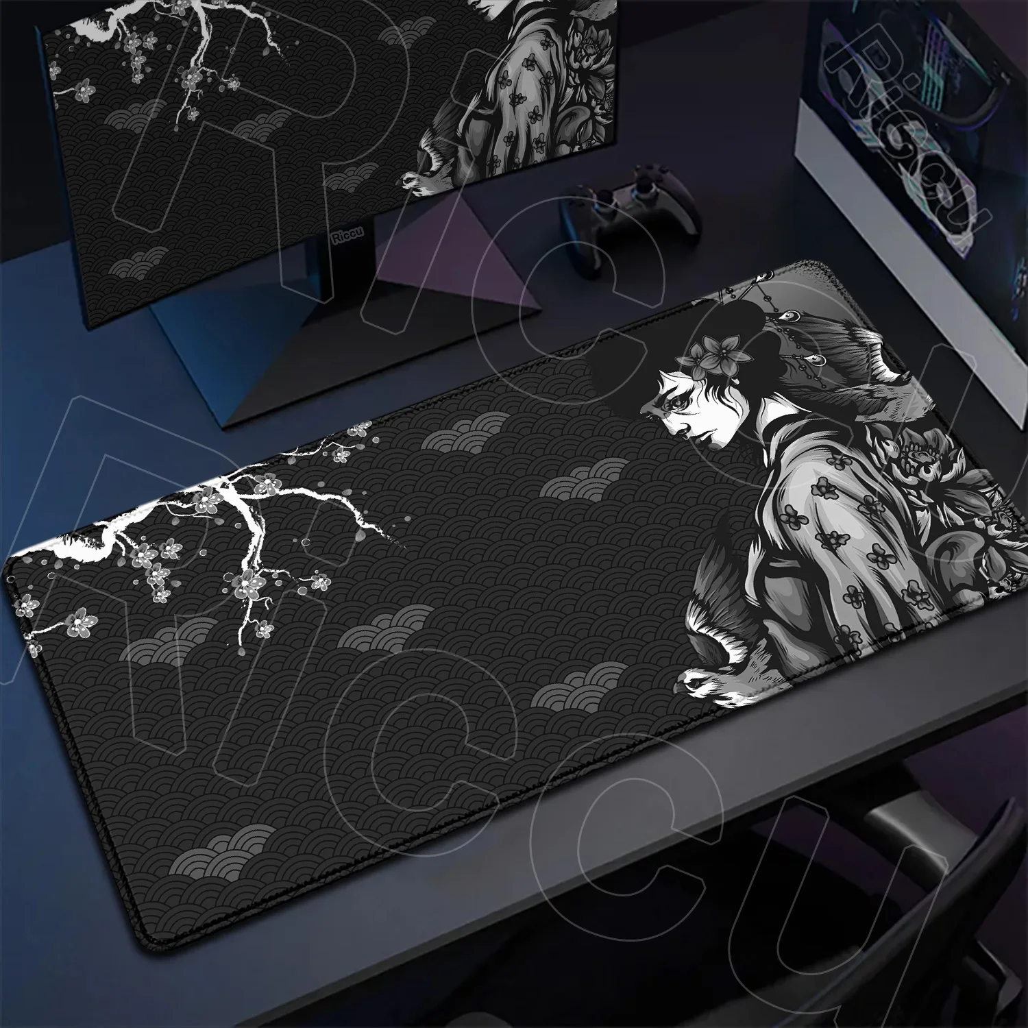 

Gray Laptop Gaming Desk Mat Sakura Mousepad Anime Girl Office Carpet XXL Non-slip Keyboard Rug Japanese Cherry Blossom Mouse Pad