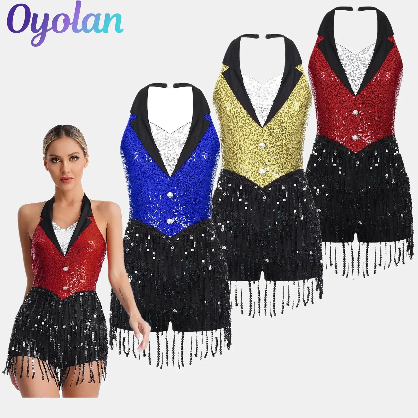 Damen Pailletten Trikot Cha-Cha Ballsaal Dancewear Ballett Swing Tanzrock Kleid Quaste Fransen Latin Dance Trikot Kostüm