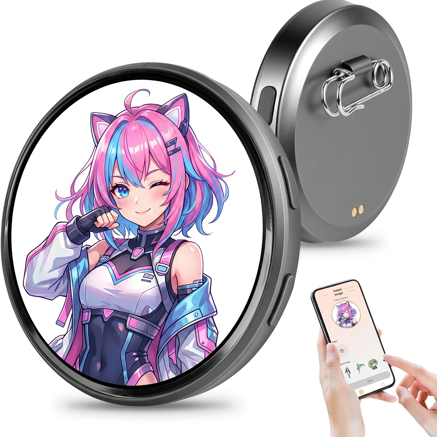 Anime E-Badge Display Pin 1.7 Inch Touch Screen LED Button Touchscreen Photo Frame With Video Playback Dropshipping