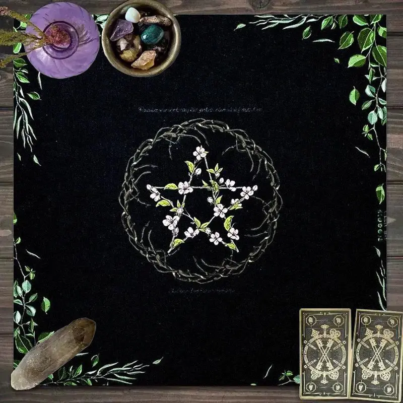VIKAMA Flower Branch Pentagram Tarot Tablecloth Mysterious Divination Altar Cloth Ceremonial Table Cushion Background Cloth