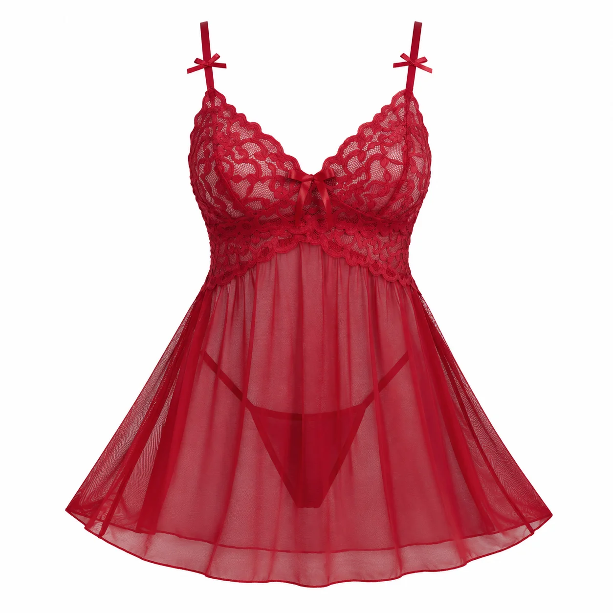 Babydoll Chemise Night - Lace Babydoll Lingerie for Women, Red