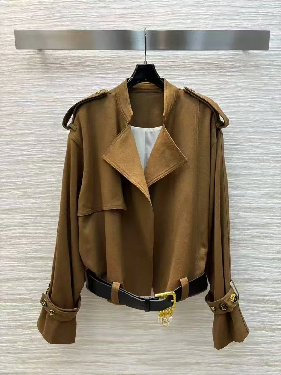 GALCAUR Solid Spliced Lace Up Basics Jacket Female Lapel Long Sleeve Slim Temperament Fashion Women's Coat Summer New Clothes
