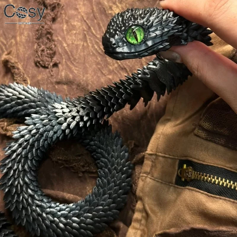 3D Printed Snake Joint Movable Viper Figurine Animal Model Children's Birthday Gift Animal Simulation Model Desktop Ornament