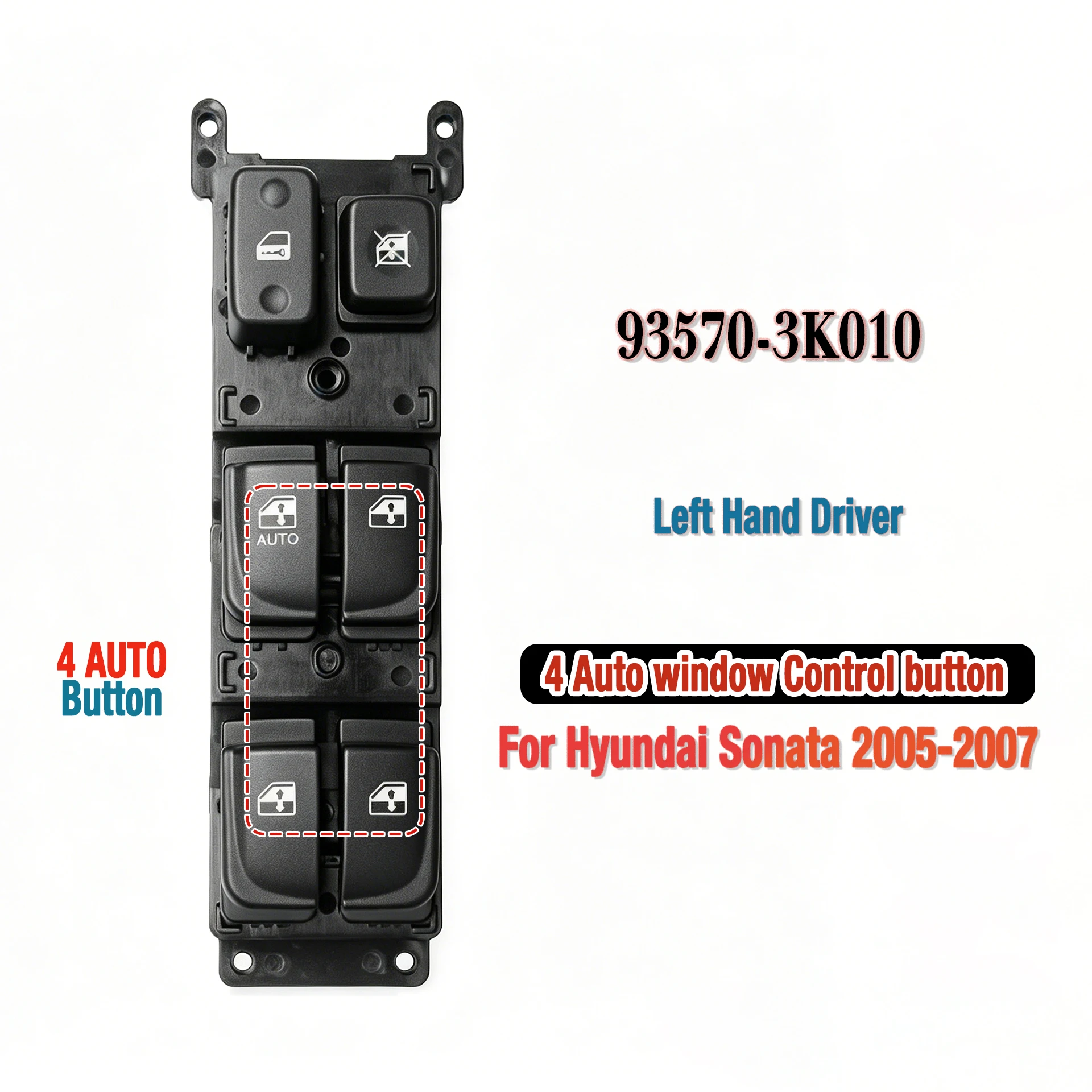 

93570-3K010 For Hyundai Sonata NF 2005 2006 2007,Front Left Side Electric Master Power Window Switch Lifter Control Button