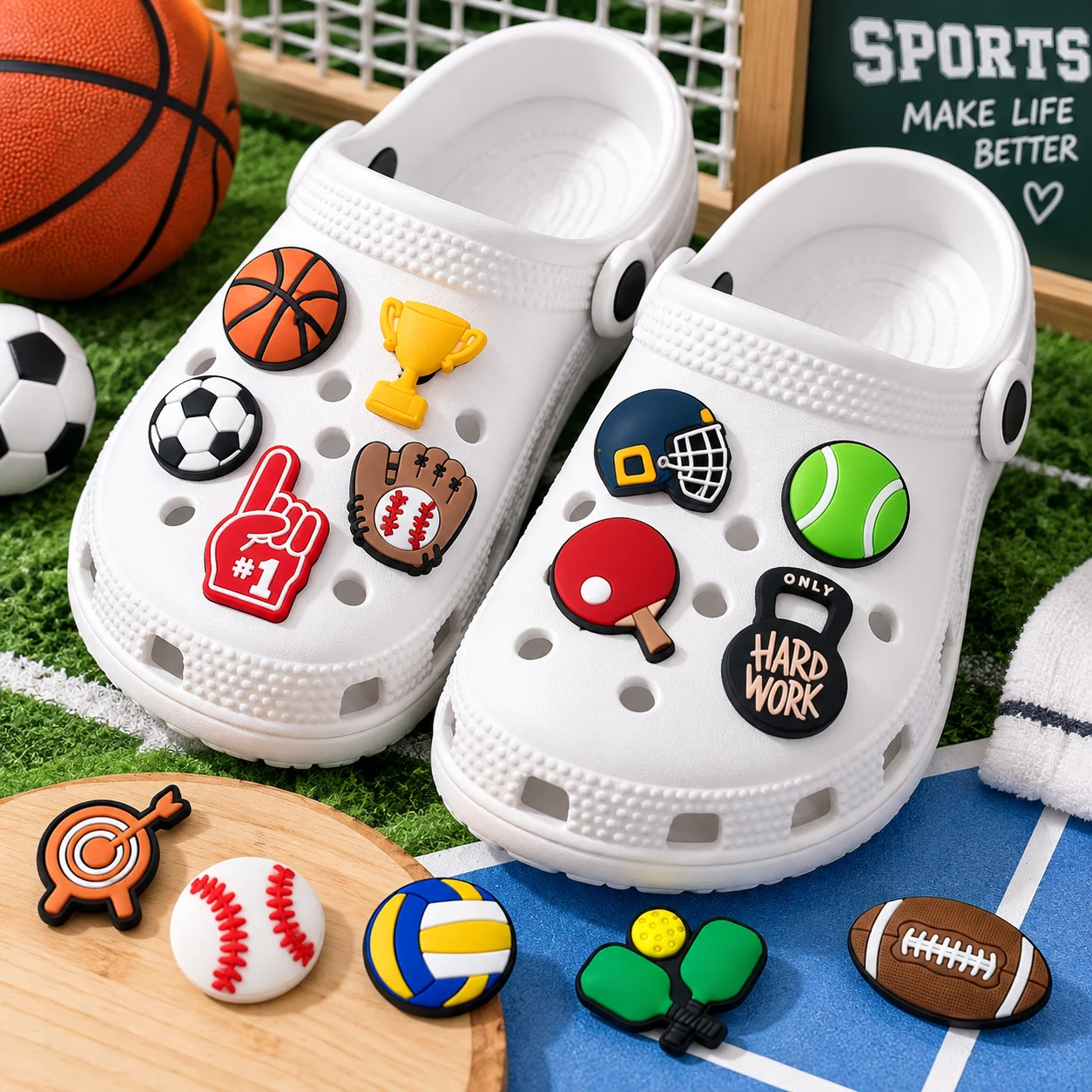 1/30pcs Sports Shoe Charms Basketball Football Tennis Shoe Decorations Baseball Rugby Snooker Pins for Men Boys Clog Buckles
