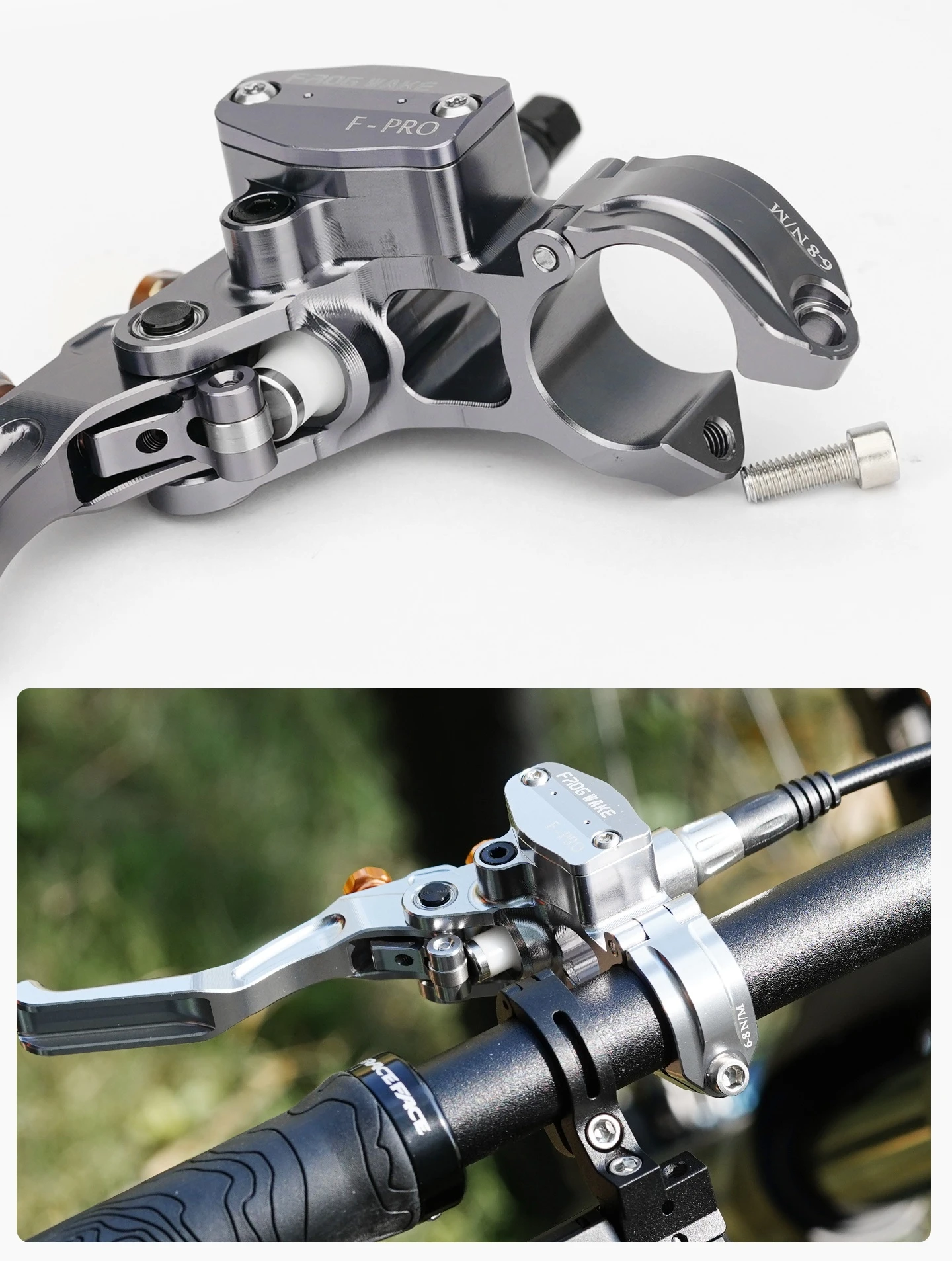FROG WAKE F-PRO Gold / Silber / Grau / Schwarz 4-Kolben Hydraulisches Scheibenbremsen-Kit Split-Typ für SURRON LIGHT BEE, MTB, Motorrad – Detail 24
