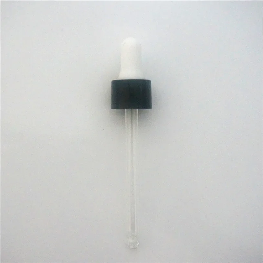 Tapa de plástico para botellas de aceite esencial, tapa de gotero de 5-300 ml, tapa de cabezal de pegamento con gotero de vidrio, color blanco/Negro, 20-18/410 piezas, 100