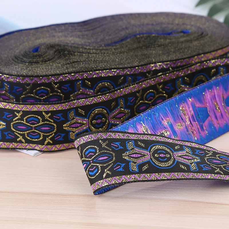 8Yards 30mm 1-1/4\'\' Vintage Ethnic Embroidery Boho Lace Trim DIY Geometric Jacquard Woven Ribbon Clothes Bag Accessories Fabric
