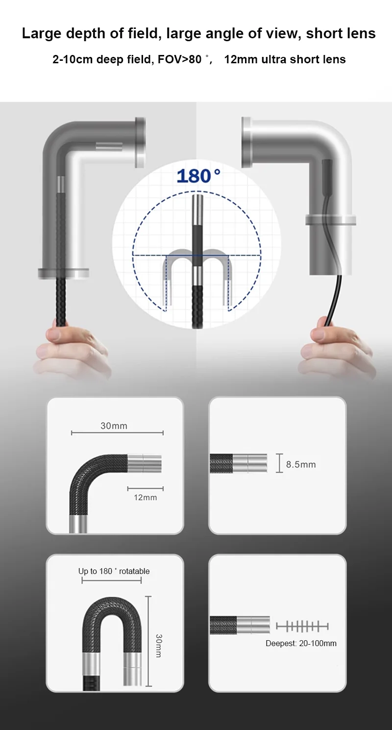 Il più nuovo endoscopio articolato da 6.2/8.5mm 2.0MP HD 4.3 "IPS LCD endoscopio telecamera di ispezione automobilistica con due vie per PC Android