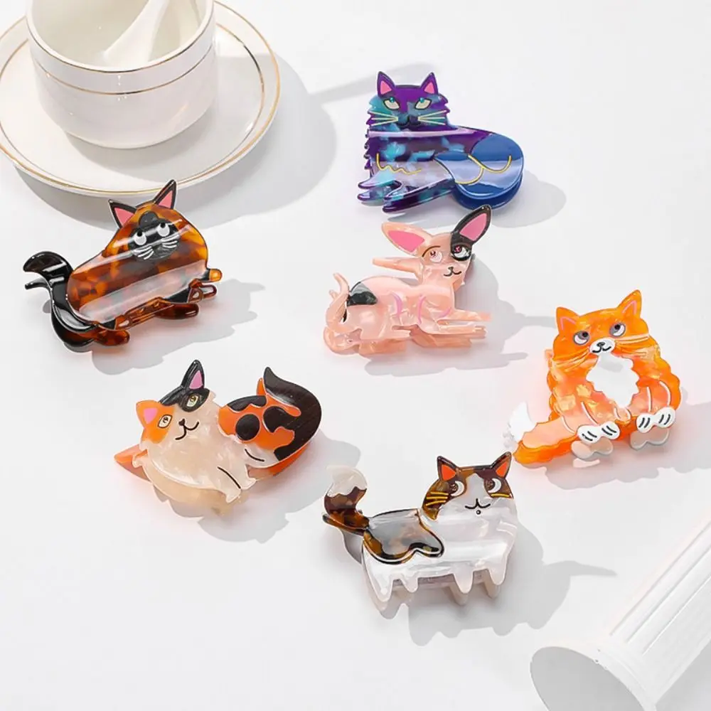 Korean Style Acetic Acid Animal Hair Claw Kitten Kawaii Retro Cat Crab Clip Headwear Creative Cartoon Shark Clip