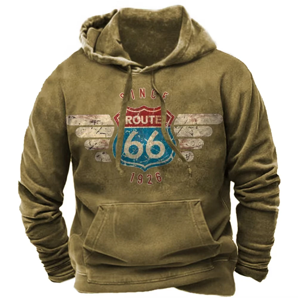 Nieuwste herfst en winter herenkleding 3D-geprinte heren Route 66 bedrukte hoodie heren losse casual mode retro oversized hoodie