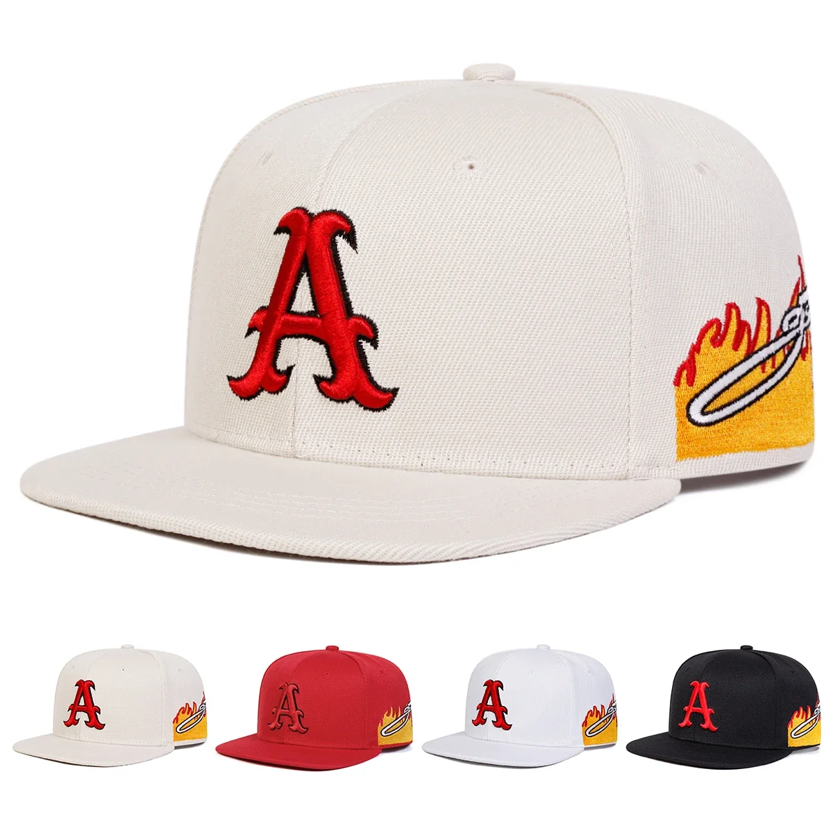 Unisex A Letter Embroidery Side Flame Hip-hop Hats Spring Au