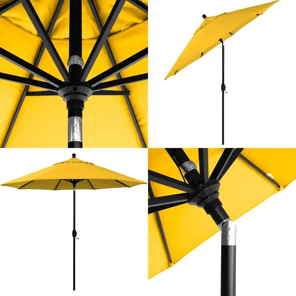 

Зонт для патио премиум-класса, 9 футов, с ручным механизмом, черный с желтой тканью, гарантия 12 лет