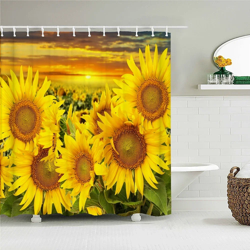 Flower Rose Tulip Sunflower Small Fresh Shower Curtains Bathroom Curtain Frabic Waterproof Polyester Bathroom Curtain with Hooks